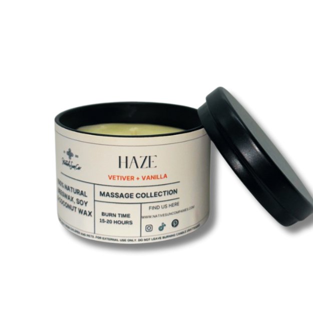 HAZE ( VANILLA + VETIVER MASSAGE CANDLE ) - Native Sun Companies -Candles