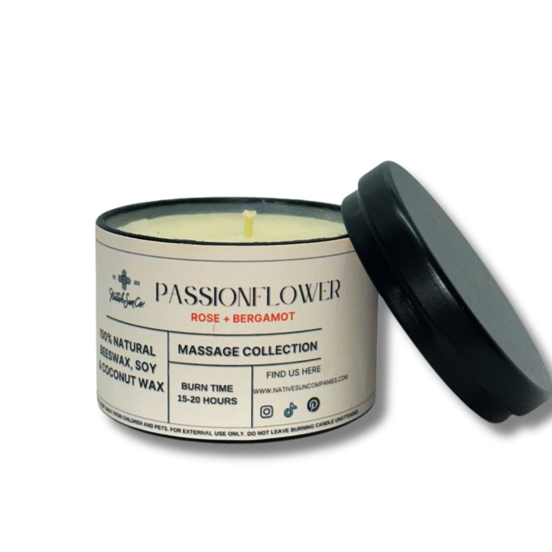 PASSIONFLOWER ( ROSE + BERGAMOT MASSAGE CANDLE ) - Native Sun Companies -Candles